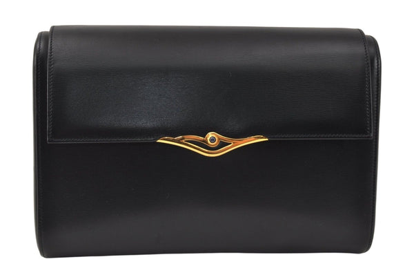 Authentic Cartier Vintage Sapphire Clutch Hand Bag Purse Leather Navy Blue 3824K