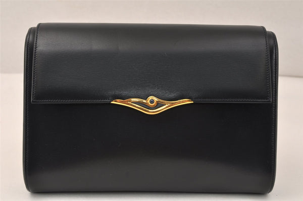 Authentic Cartier Vintage Sapphire Clutch Hand Bag Purse Leather Navy Blue 3824K