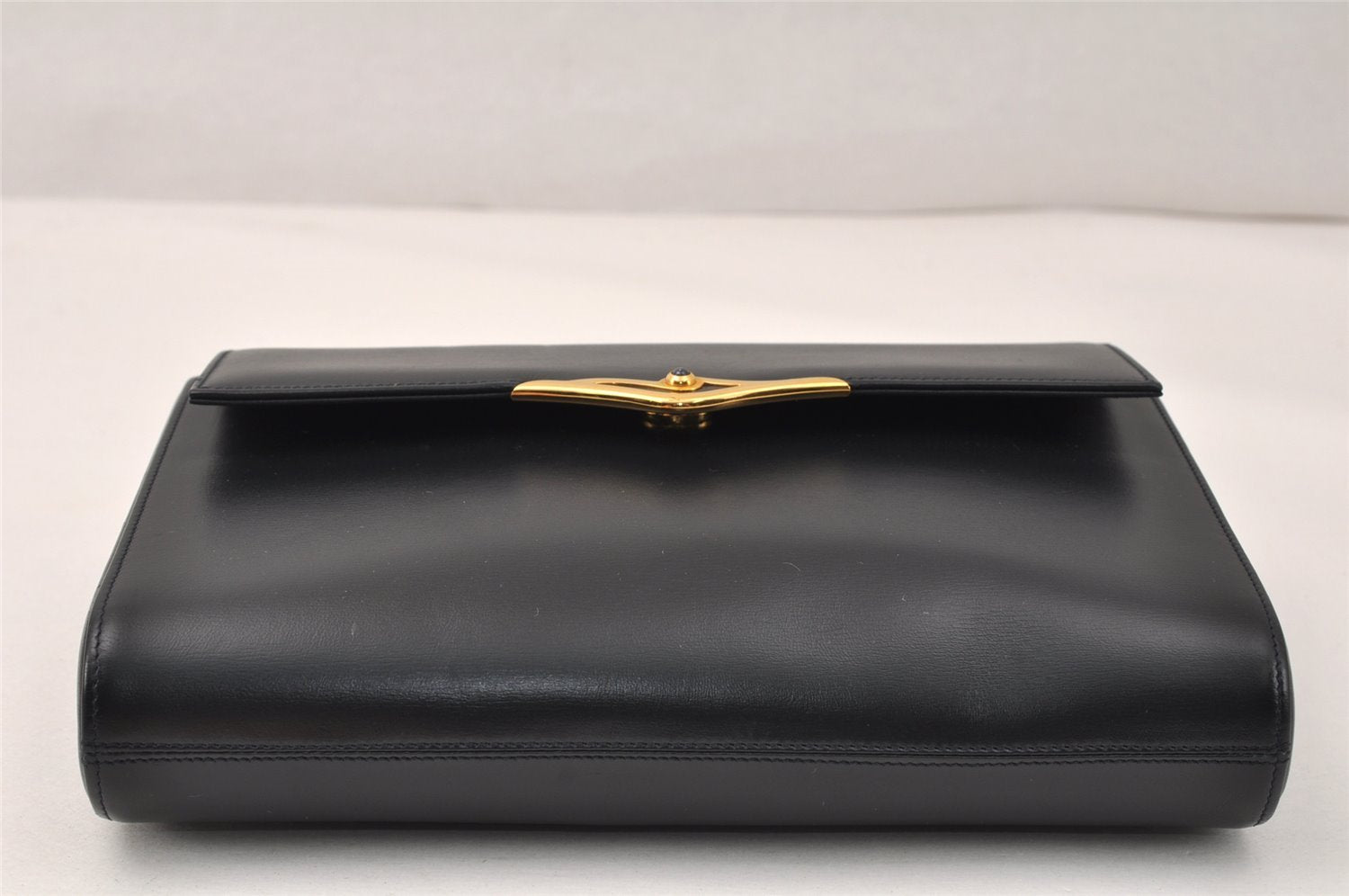 Authentic Cartier Vintage Sapphire Clutch Hand Bag Purse Leather Navy Blue 3824K