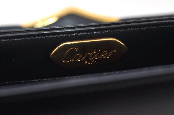 Authentic Cartier Vintage Sapphire Clutch Hand Bag Purse Leather Navy Blue 3824K