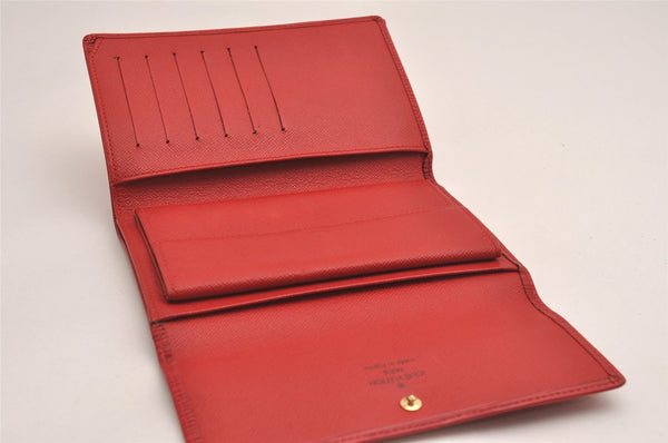Authentic Louis Vuitton Epi Porte Tresor Etui Papier Wallet Red M63717 LV 3825J