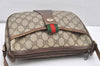 Authentic GUCCI Web Sherry Line Shoulder Cross Bag GG PVC Leather Brown 3831K