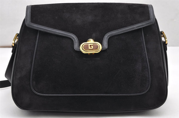 Authentic GUCCI Shoulder Hand Bag Purse Suede Leather Navy Blue 3834K