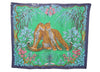 Authentic HERMES Vintage Stole Scarf "JUNGLE LOVE" Cotton Blue 3837K