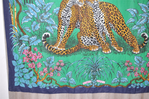 Authentic HERMES Vintage Stole Scarf "JUNGLE LOVE" Cotton Blue 3837K