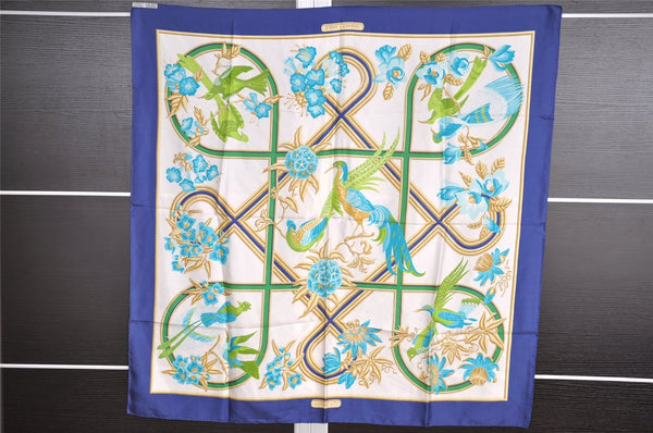 Authentic HERMES Carre 90 Scarf "Caraibes" Silk Blue 3838I