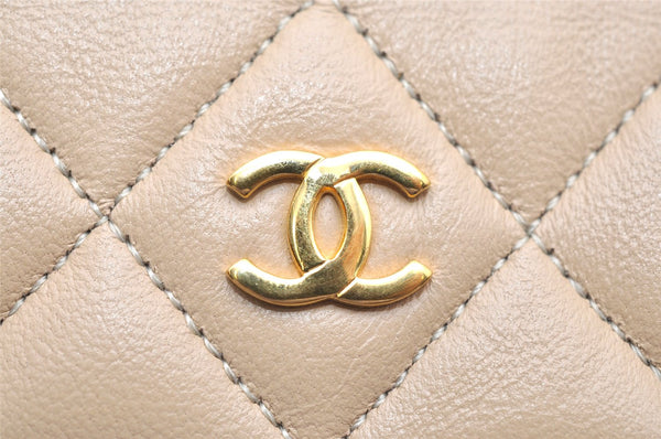 Authentic CHANEL Calf Skin Matelasse Vintage Pouch Purse Beige Box 3839K