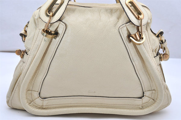 Authentic Chloe Paraty Medium 2Way Shoulder Hand Bag Leather White 3844K