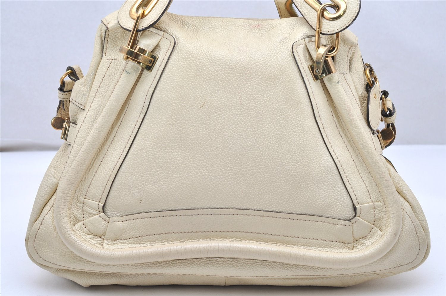 Authentic Chloe Paraty Medium 2Way Shoulder Hand Bag Leather White 3844K