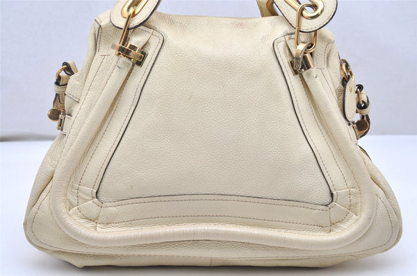 Authentic Chloe Paraty Medium 2Way Shoulder Hand Bag Leather White 3844K