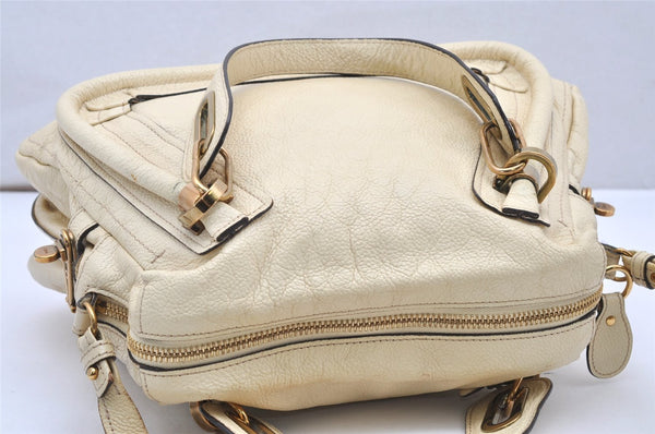 Authentic Chloe Paraty Medium 2Way Shoulder Hand Bag Leather White 3844K