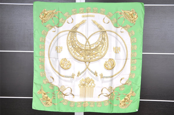 Authentic HERMES Carre 90 Scarf "LES CAVALIERS D'OR" Silk Green 3848I