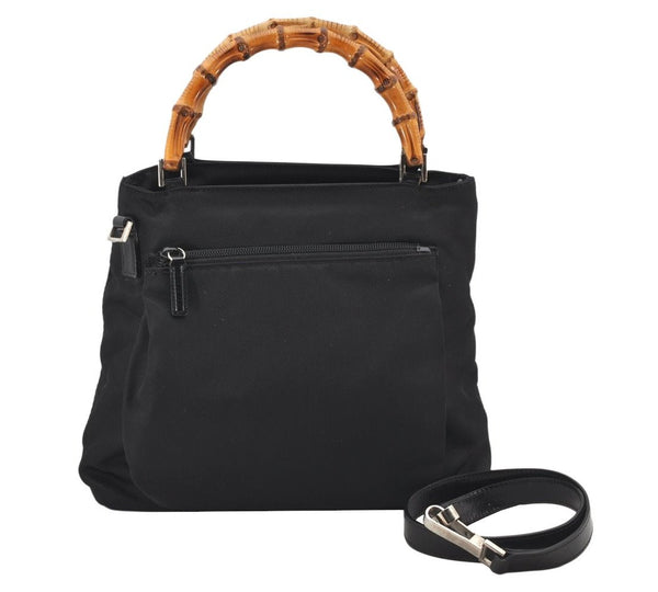 Authentic GUCCI Bamboo 2Way Shoulder Hand Bag Purse Nylon Leather Black 3848K