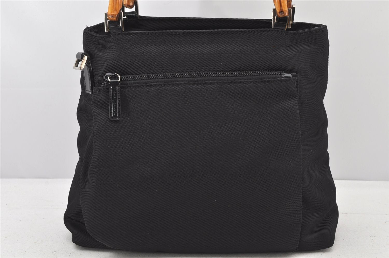Authentic GUCCI Bamboo 2Way Shoulder Hand Bag Purse Nylon Leather Black 3848K