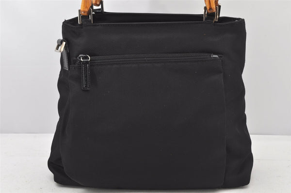 Authentic GUCCI Bamboo 2Way Shoulder Hand Bag Purse Nylon Leather Black 3848K