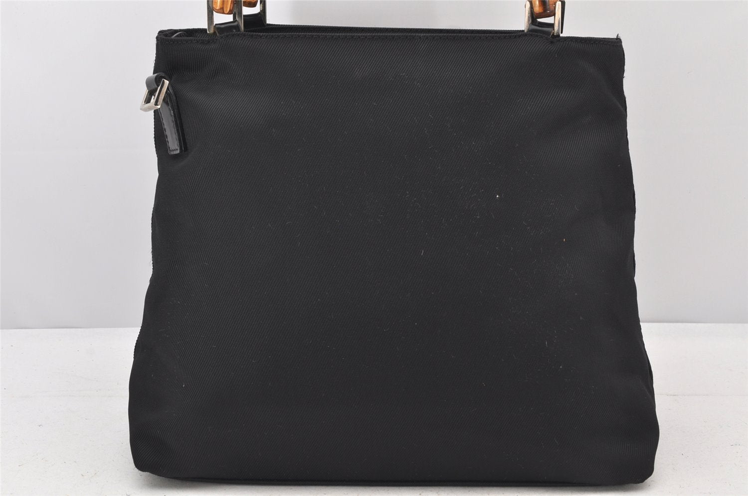Authentic GUCCI Bamboo 2Way Shoulder Hand Bag Purse Nylon Leather Black 3848K