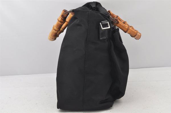 Authentic GUCCI Bamboo 2Way Shoulder Hand Bag Purse Nylon Leather Black 3848K