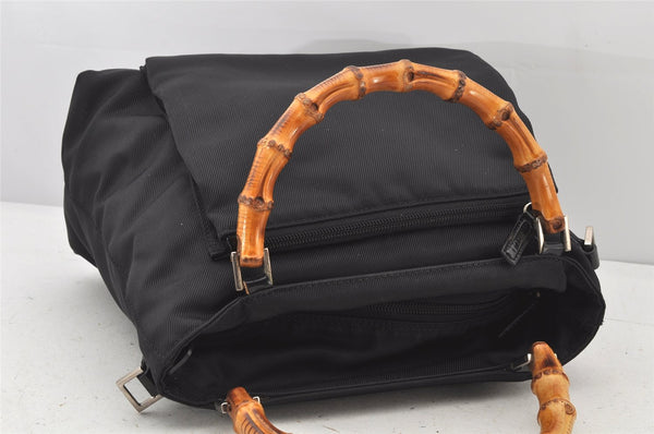 Authentic GUCCI Bamboo 2Way Shoulder Hand Bag Purse Nylon Leather Black 3848K