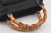 Authentic GUCCI Bamboo 2Way Shoulder Hand Bag Purse Nylon Leather Black 3848K