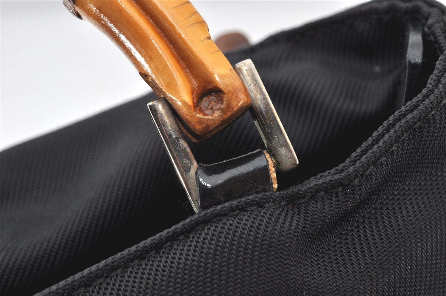 Authentic GUCCI Bamboo 2Way Shoulder Hand Bag Purse Nylon Leather Black 3848K