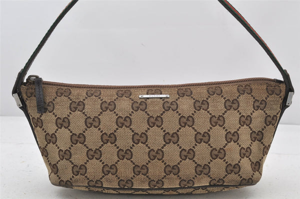 Auth GUCCI Web Sherry Line Hand Bag GG Canvas Leather 141809 Brown Junk 3850K