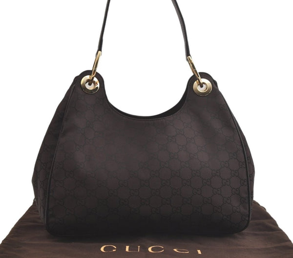 Authentic GUCCI Shoulder Hand Bag Purse GG Nylon Leather 257265 Brown  3852K