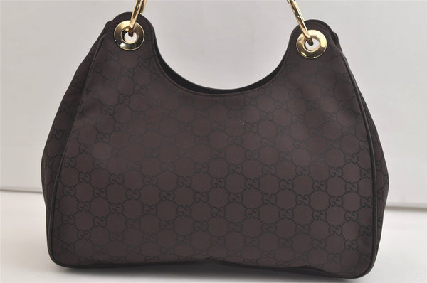 Authentic GUCCI Shoulder Hand Bag Purse GG Nylon Leather 257265 Brown  3852K