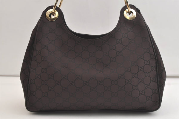 Authentic GUCCI Shoulder Hand Bag Purse GG Nylon Leather 257265 Brown  3852K