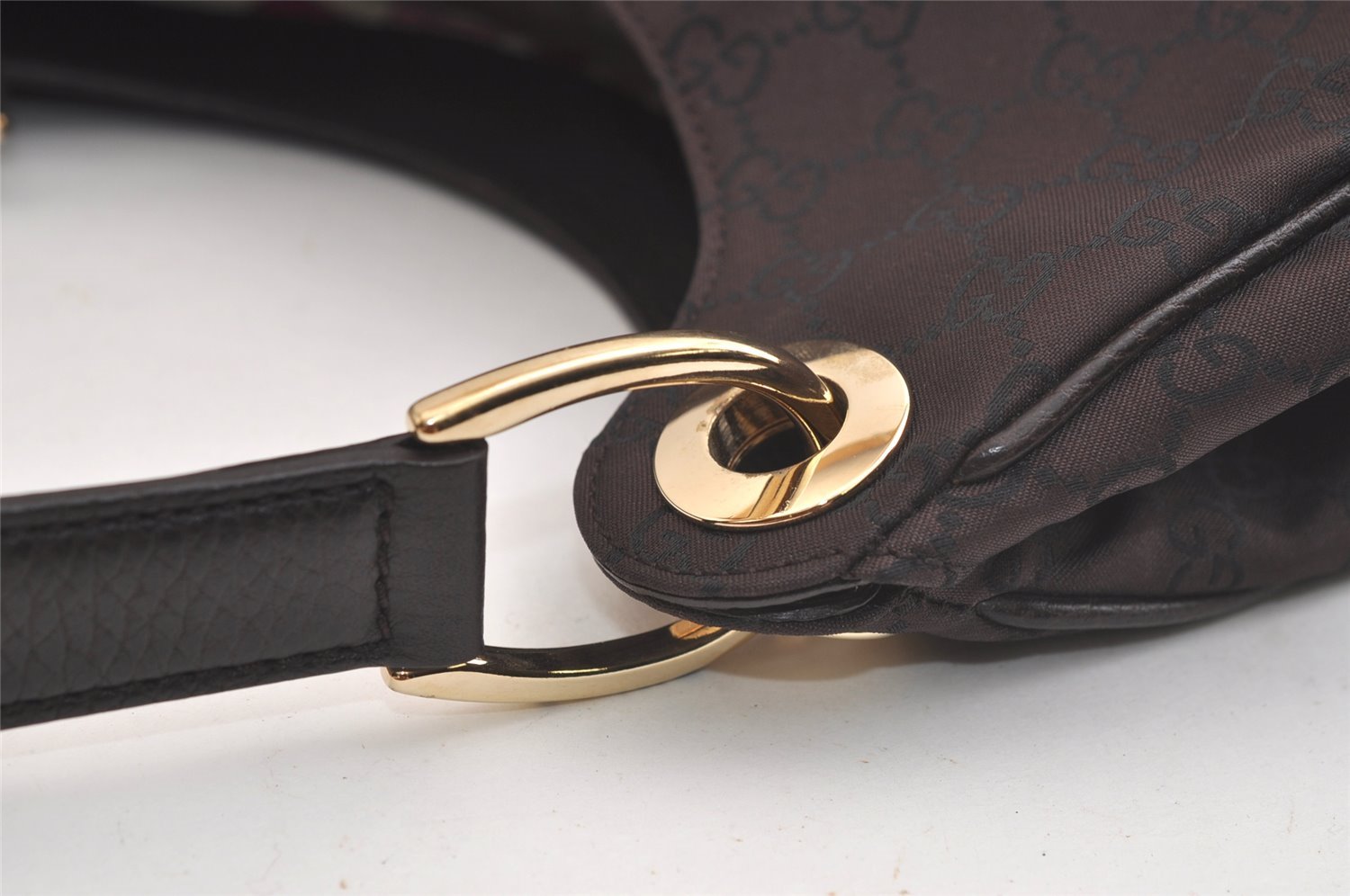 Authentic GUCCI Shoulder Hand Bag Purse GG Nylon Leather 257265 Brown  3852K