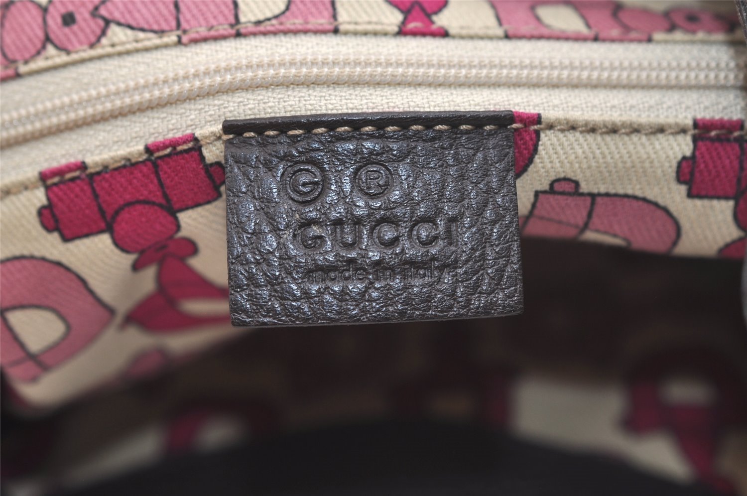 Authentic GUCCI Shoulder Hand Bag Purse GG Nylon Leather 257265 Brown  3852K