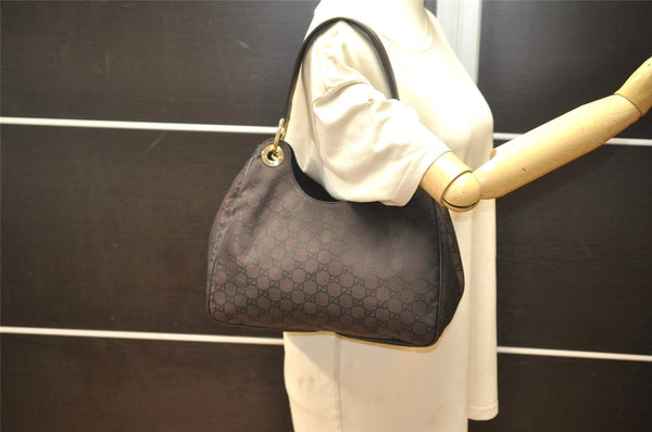 Authentic GUCCI Shoulder Hand Bag Purse GG Nylon Leather 257265 Brown  3852K