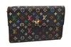 Auth Louis Vuitton Monogram Multicolor Portefeuille Alexandra Wallet Black 3853J