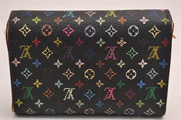 Auth Louis Vuitton Monogram Multicolor Portefeuille Alexandra Wallet Black 3853J