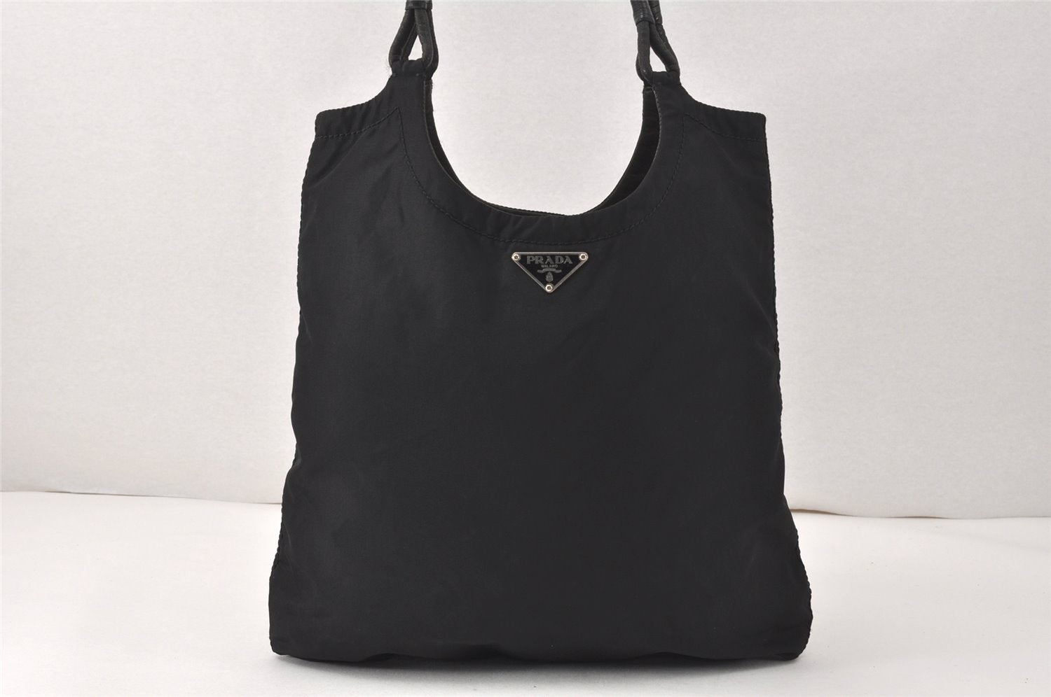 Authentic PRADA Nylon Tessuto Leather Shoulder Tote Bag Purse Black 3855K