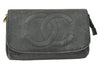 Authentic CHANEL Caviar Skin CC Logo Cosmetic Pouch Purse Green 3857K