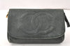 Authentic CHANEL Caviar Skin CC Logo Cosmetic Pouch Purse Green 3857K