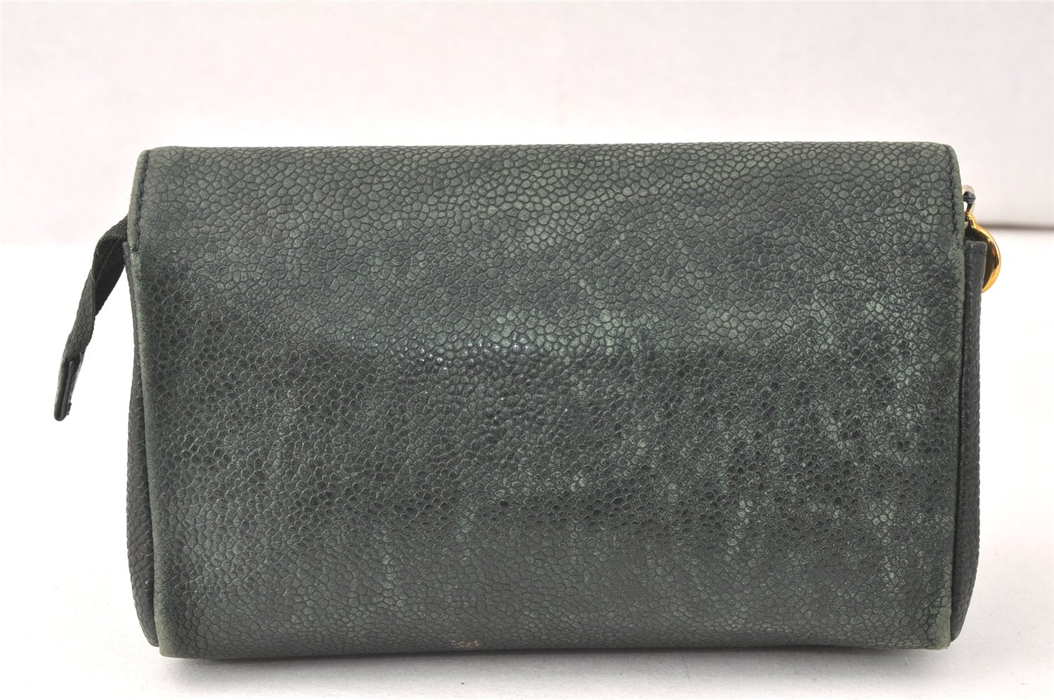 Authentic CHANEL Caviar Skin CC Logo Cosmetic Pouch Purse Green 3857K