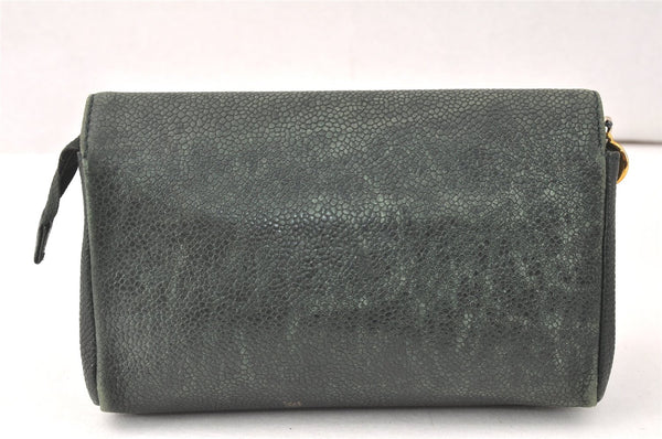 Authentic CHANEL Caviar Skin CC Logo Cosmetic Pouch Purse Green 3857K