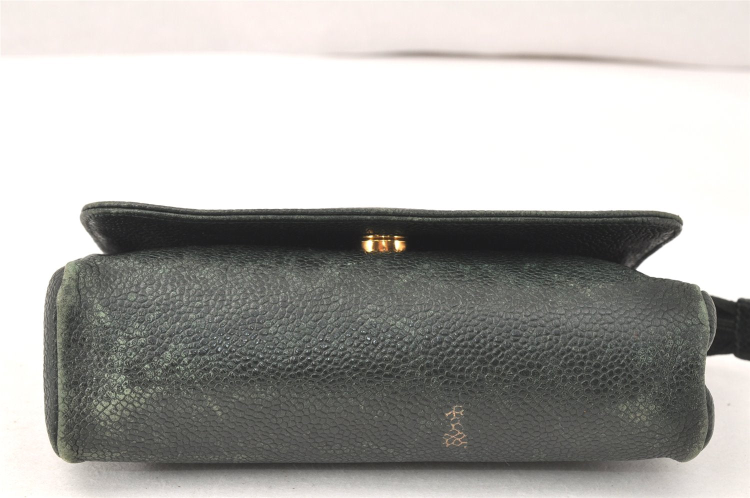 Authentic CHANEL Caviar Skin CC Logo Cosmetic Pouch Purse Green 3857K