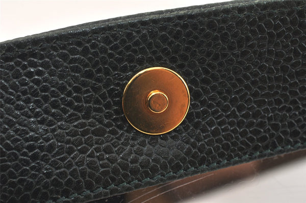 Authentic CHANEL Caviar Skin CC Logo Cosmetic Pouch Purse Green 3857K