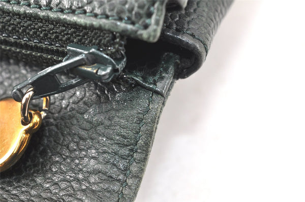 Authentic CHANEL Caviar Skin CC Logo Cosmetic Pouch Purse Green 3857K