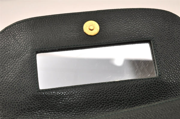 Authentic CHANEL Caviar Skin CC Logo Cosmetic Pouch Purse Green 3857K