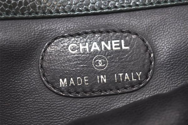 Authentic CHANEL Caviar Skin CC Logo Cosmetic Pouch Purse Green 3857K