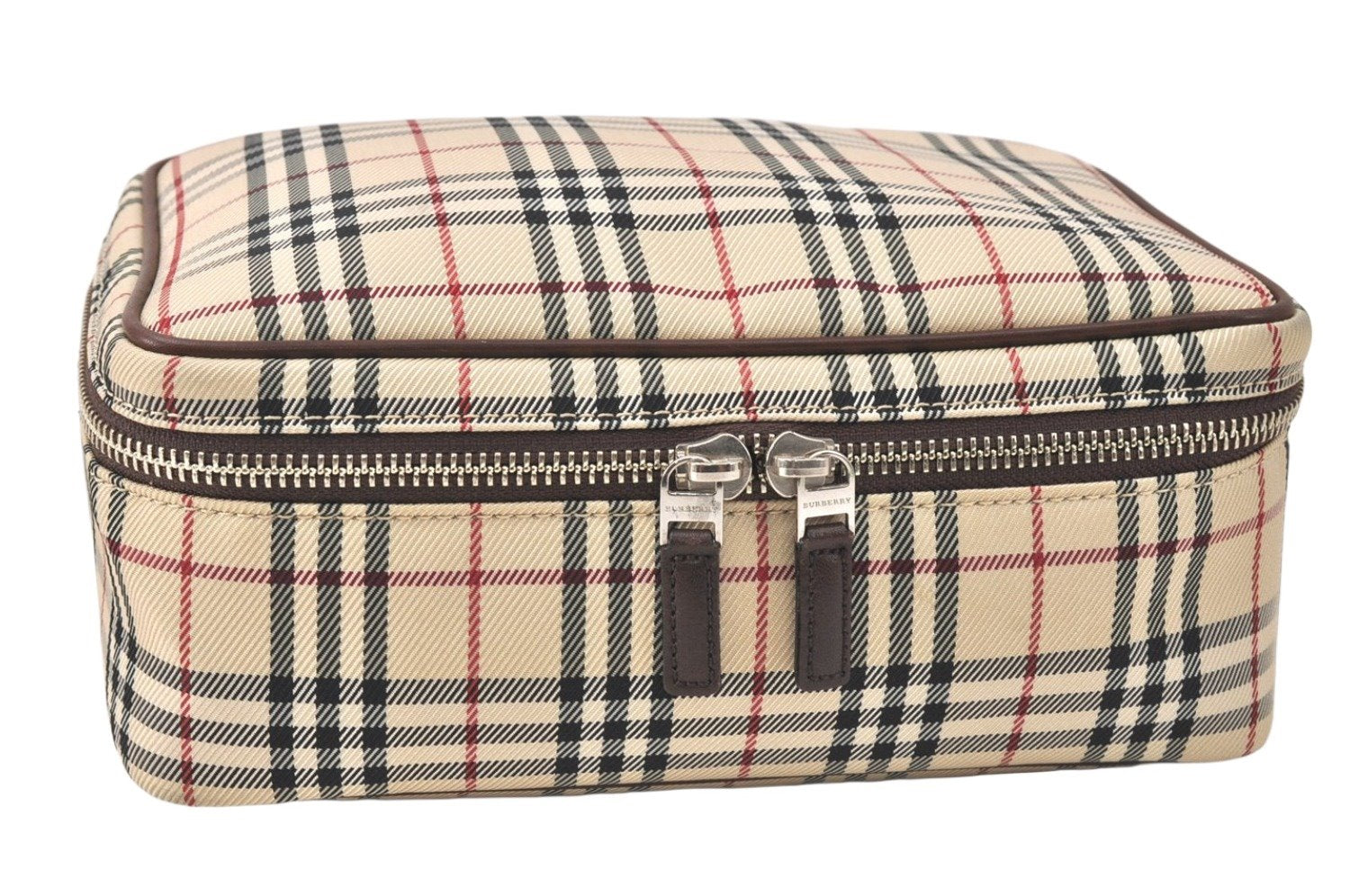 Authentic BURBERRY Nova Check Clutch Hand Bag Purse Nylon Leather Beige 3858K