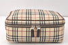 Authentic BURBERRY Nova Check Clutch Hand Bag Purse Nylon Leather Beige 3858K