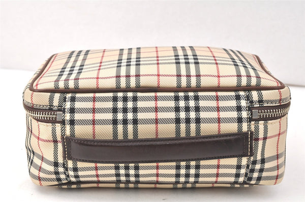 Authentic BURBERRY Nova Check Clutch Hand Bag Purse Nylon Leather Beige 3858K
