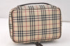 Authentic BURBERRY Nova Check Clutch Hand Bag Purse Nylon Leather Beige 3858K