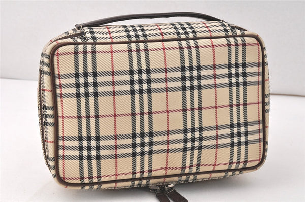 Authentic BURBERRY Nova Check Clutch Hand Bag Purse Nylon Leather Beige 3858K