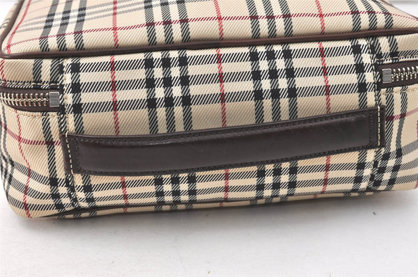 Authentic BURBERRY Nova Check Clutch Hand Bag Purse Nylon Leather Beige 3858K