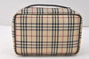 Authentic BURBERRY Nova Check Clutch Hand Bag Purse Nylon Leather Beige 3858K